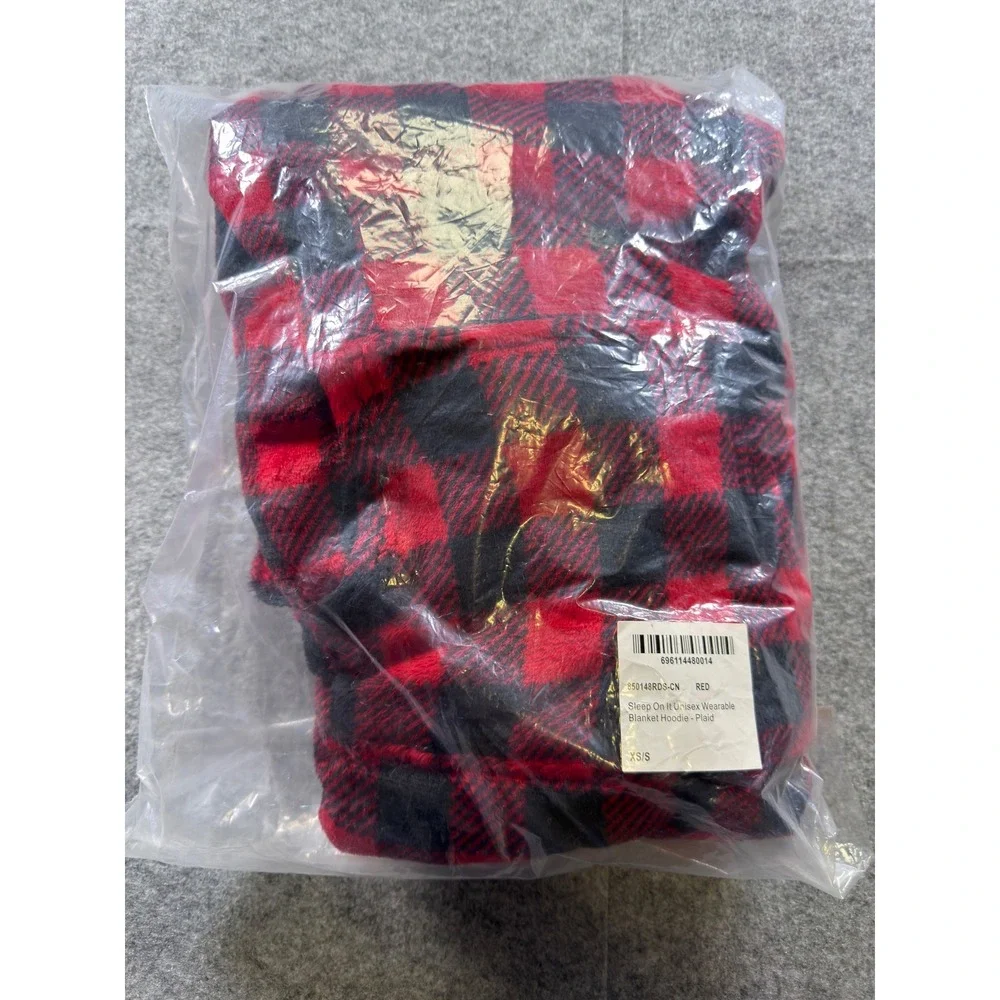 Sleep On It Wearable Blanket Hoodie Kids XS/S Red‎ Buffalo Plaid Sherpa Fleece